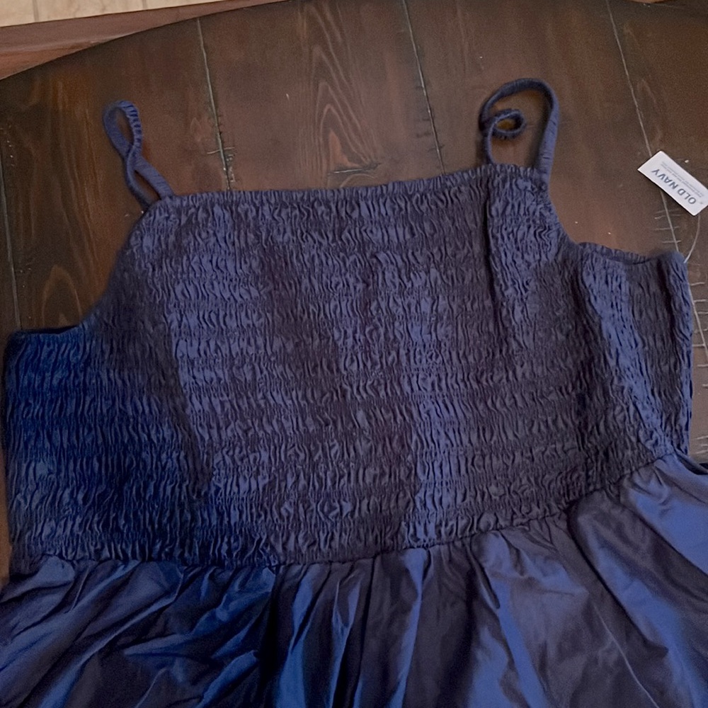 Brand-new long navy blue back out strap dress